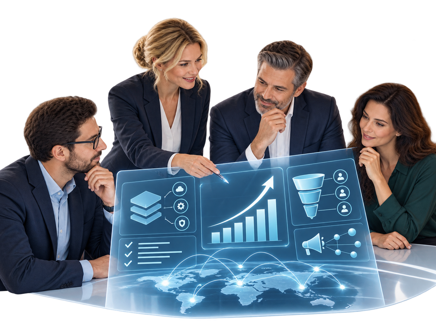 Illustration für das Business Development von IT-Dienstleistern mit Strategie, Angebot, Vertrieb und Marktansprache.